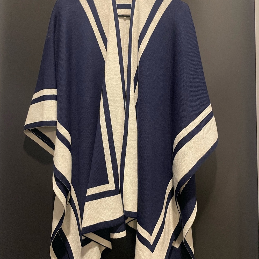 Ralph Lauren Navy and Cream Knit Poncho